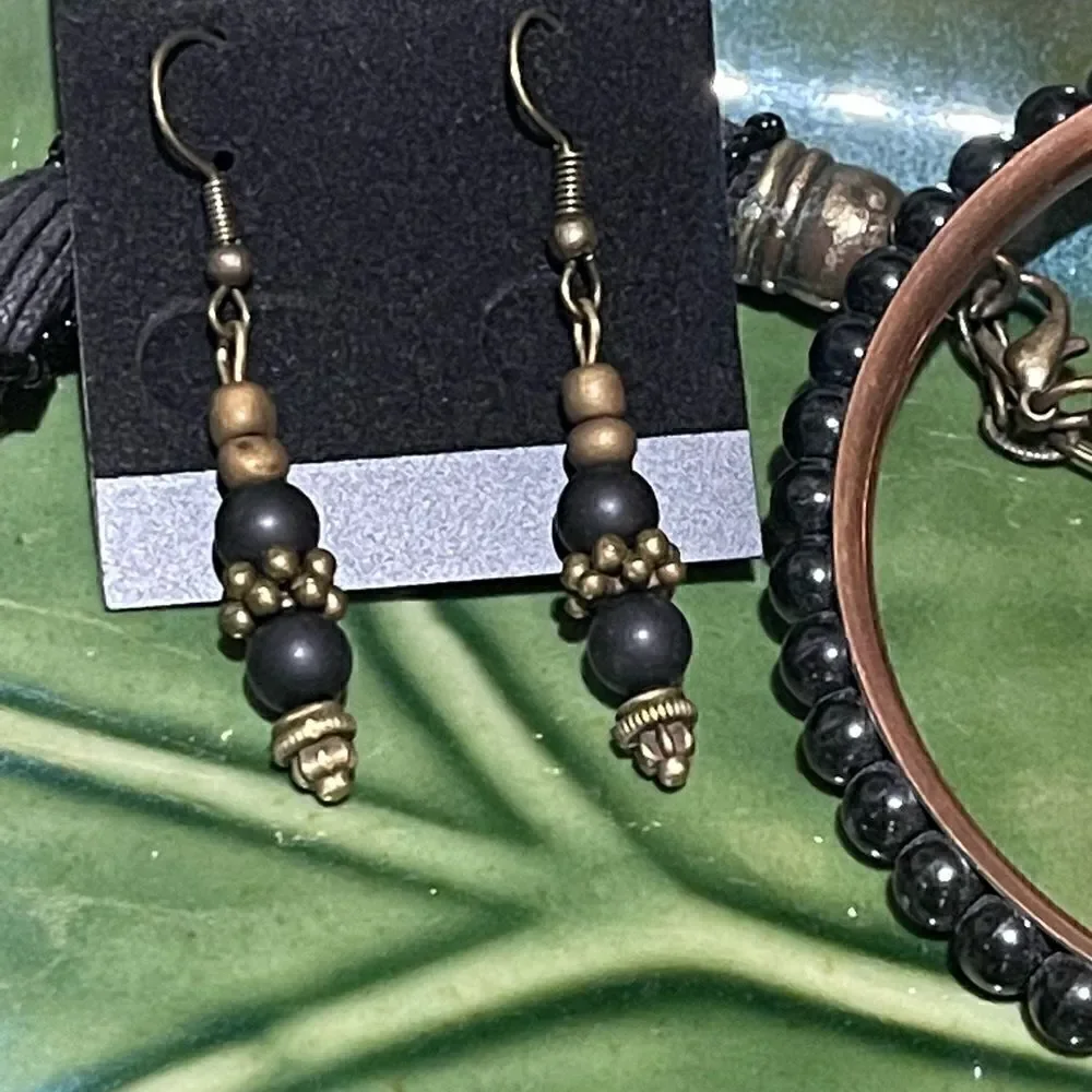 Matte Black Handcrafted Necklace & Earrings + Bangle